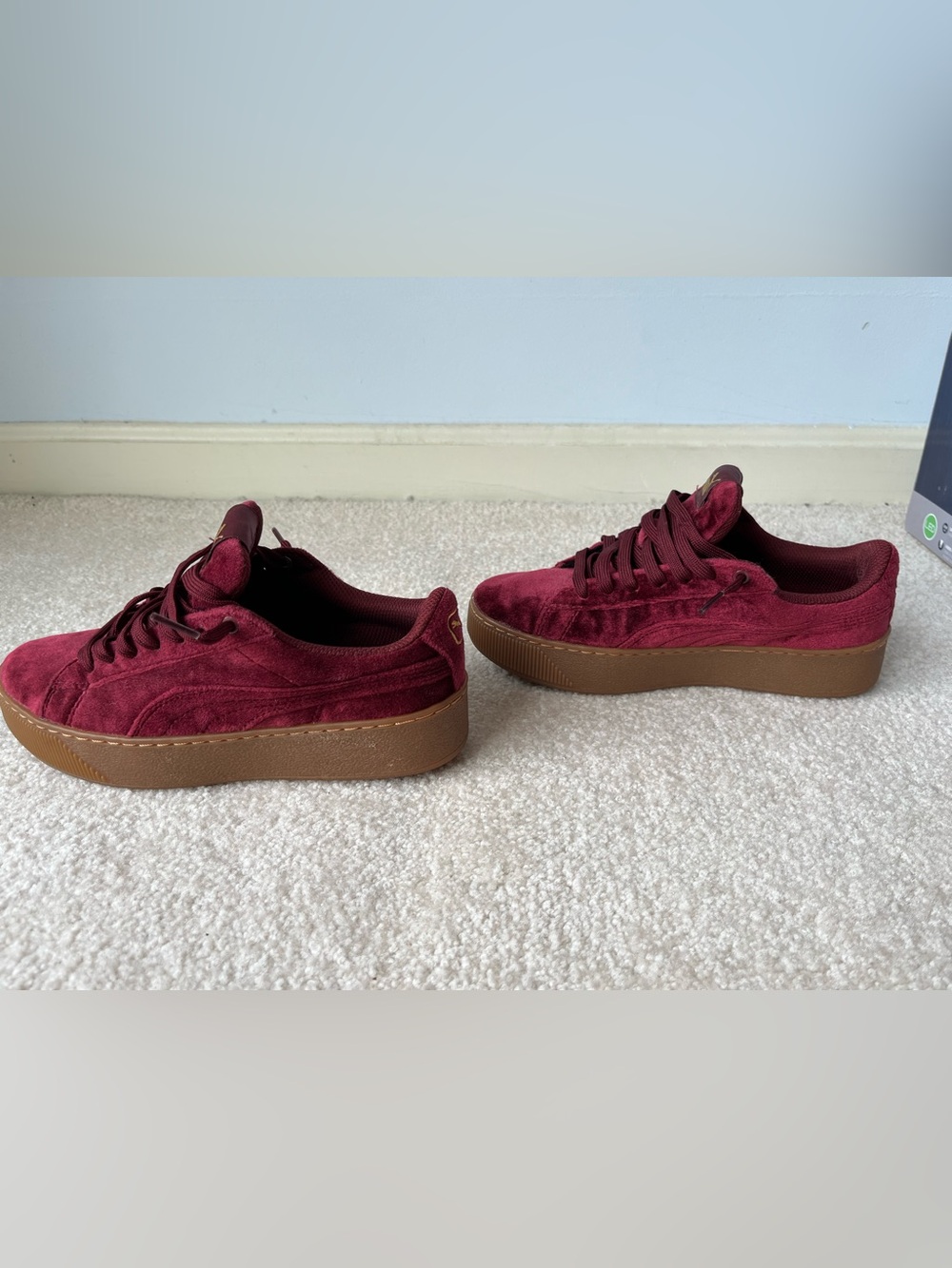 Puma Women’s Burgundy Velvet Platform Sneakers